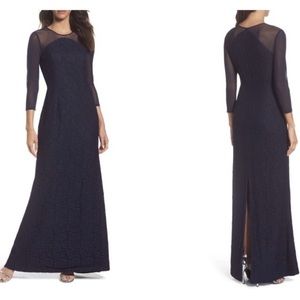 Adrianna Papell Lace Modified Mermaid Gown Navy NWT 6